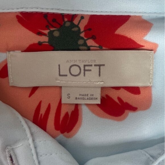 Ann Taylor Loft Blouse Floral Print Button Up Womens Small Light Blue - Picture 6 of 8